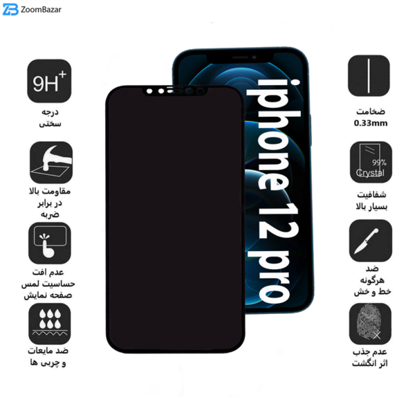 محافظ صفحه نمایش حریم شخصی بوف مدل Pr33 مناسب برای گوشی موبایل اپل Iphone 12 Pro