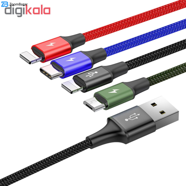 کابل تبدیل USB به لایتنینگ/ microUSB/ USB-C باسئوس مدل CA1T4-A01 طول 1.2 متر