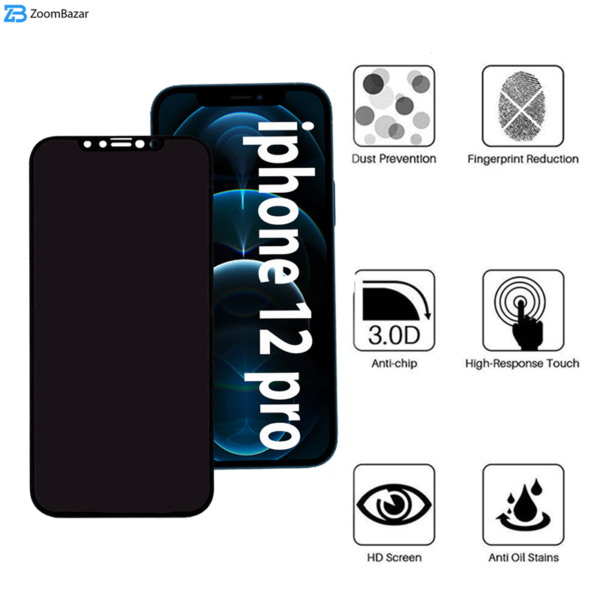 محافظ صفحه نمایش حریم شخصی بوف مدل Pr33 مناسب برای گوشی موبایل اپل Iphone 12 Pro