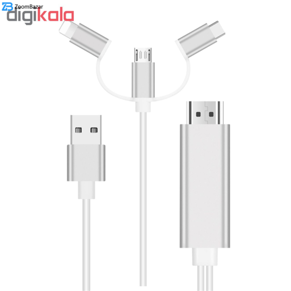 کابل رابط HDMI به همه گوشی موبایل ها( لایتنینگ و میکرو و تایپ سی) مدل 3in1 طول 1.8 متر