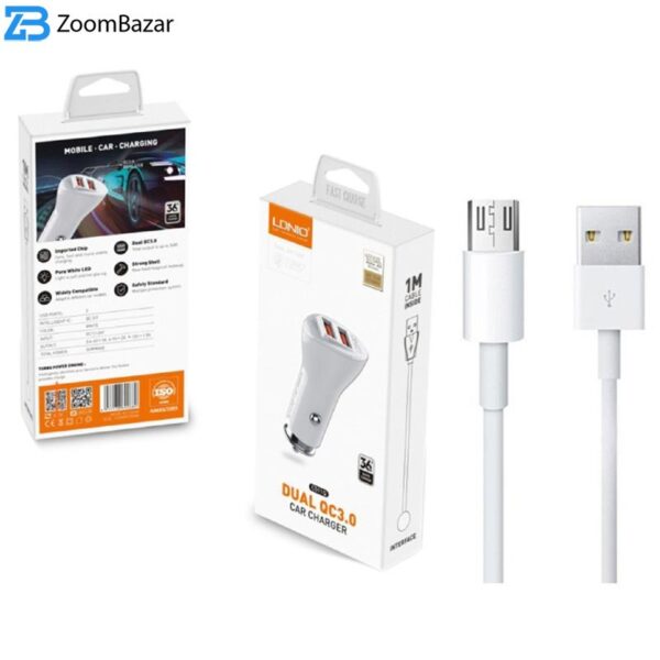 شارژر فندکی الدینیو مدل C511Q به همراه کابل تبدیل microUSB