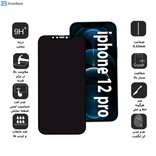 محافظ صفحه نمایش حریم شخصی بوف مدل Pr33 مناسب برای گوشی موبایل اپل Iphone 12 Pro