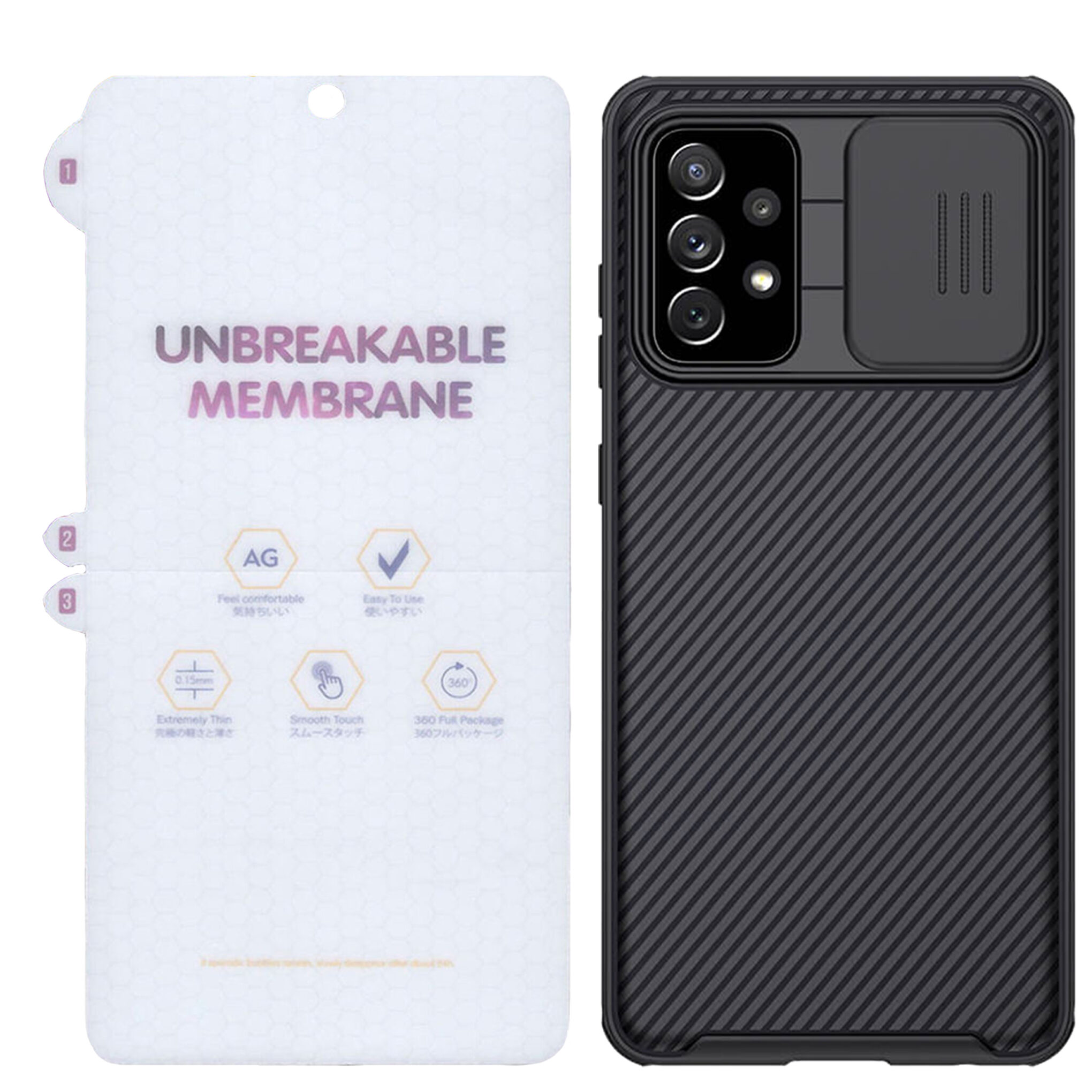 کاور نیلکین مدل Hgm-CMg مناسب برای گوشی موبایل سامسونگ Galaxy A72 4G/5G به همراه محافظ صفحه نمایش