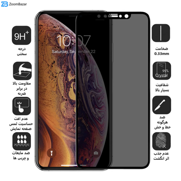 محافظ صفحه نمایش حریم شخصی بوف مدل Pr33 مناسب برای گوشی موبایل اپل iPhone 11 Pro / XS / X