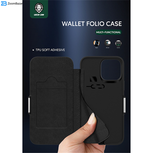 کیف کلاسوری گرین مدل Wallet مناسب برای گوشی موبایل اپل Iphone 13 Pro