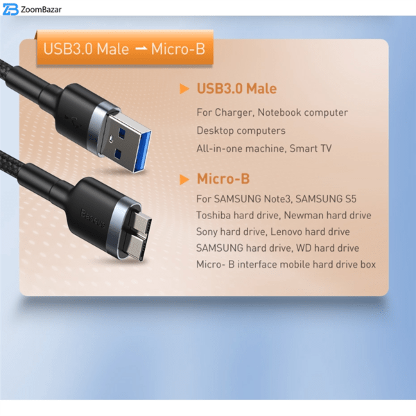 کابل تبدیل USB3.0 به Micro-B باسئوس مدل CADKLF-D0G طول 1 متر