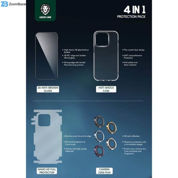 محافظ صفحه نمایش گرین مدل 4in1 مناسب برای گوشی موبایل اپل iPhone 14 Pro Max به همراه محافظ پشت گوشی و محافظ لنز و کاور