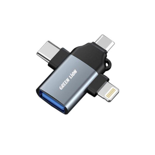 مبدل USB به لایتنینگ/USB-C/microUSB گرین لاین مدل GN 3in1 OTGGY