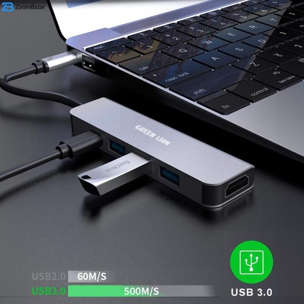 هاب 5 پورت USB-C گرین لاین مدل 4KTV