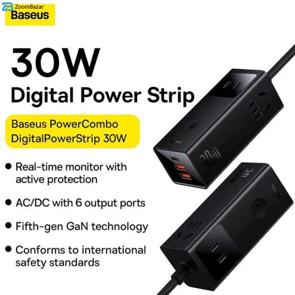 شارژر رومیزی 30 وات بیسوس مدل Power Combo Digital Powerstrip