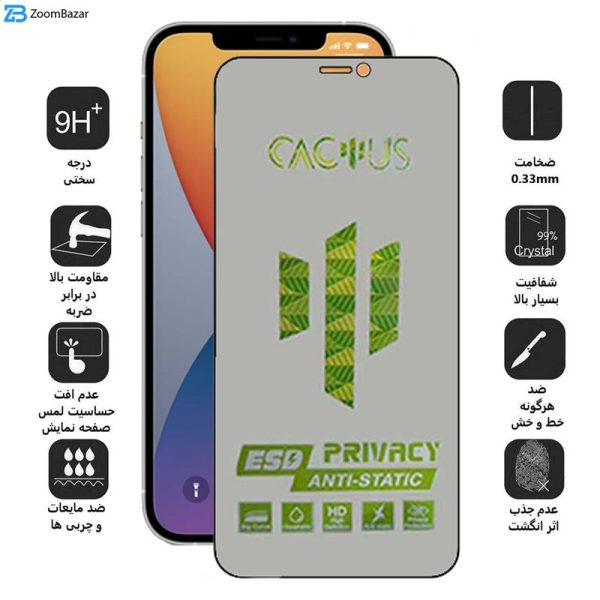 محافظ صفحه نمایش حریم شخصی اپیکوی مدل Cactus-ESD-Privacy مناسب برای گوشی موبایل اپل iPhone 12 Pro / 12