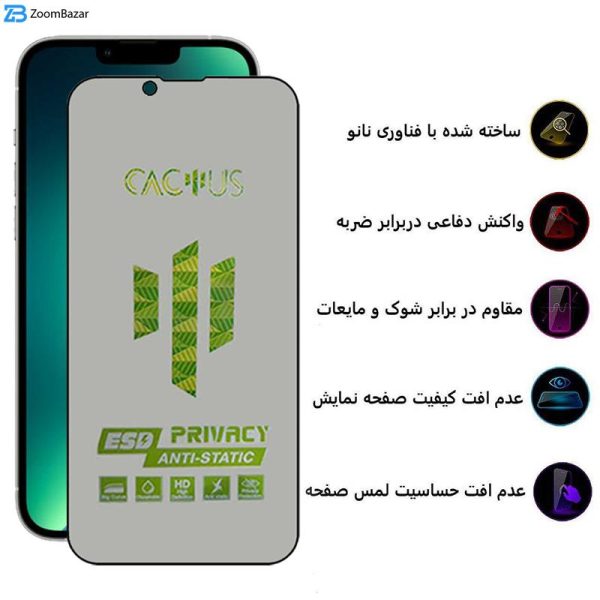 محافظ صفحه نمایش حریم شخصی اپیکوی مدل Cactus-ESD-Privacy مناسب برای گوشی موبایل اپل iPhone 14 / 13 Pro / 13