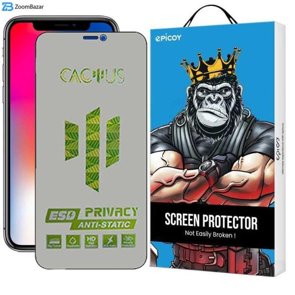 محافظ صفحه نمایش حریم شخصی اپیکوی مدل Cactus-ESD-Privacy مناسب برای گوشی موبایل اپل iPhone Xs/ X