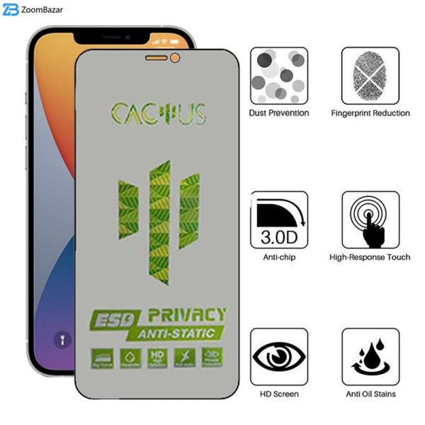 محافظ صفحه نمایش حریم شخصی اپیکوی مدل Cactus-ESD-Privacy مناسب برای گوشی موبایل اپل iPhone 12 Pro / 12