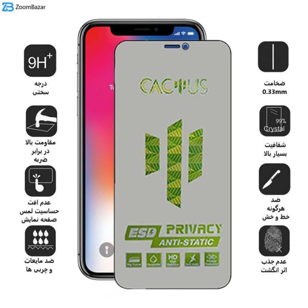 محافظ صفحه نمایش حریم شخصی اپیکوی مدل Cactus-ESD-Privacy مناسب برای گوشی موبایل اپل iPhone 11 Pro / Xs / X