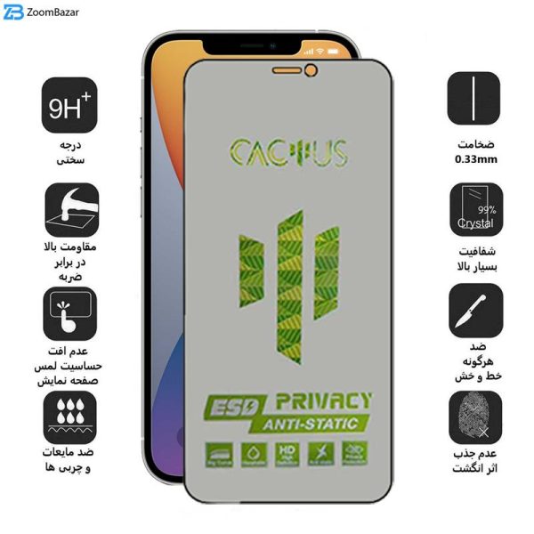 محافظ صفحه نمایش حریم شخصی اپیکوی مدل Cactus-ESD-Privacy مناسب برای گوشی موبایل اپل iPhone 12 Pro Max