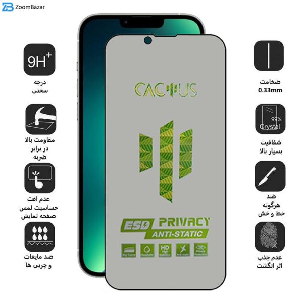 محافظ صفحه نمایش حریم شخصی اپیکوی مدل Cactus-ESD-Privacy مناسب برای گوشی موبایل اپل iPhone 14 / 13 Pro / 13