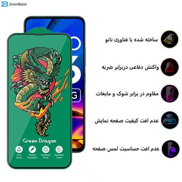 محافظ صفحه نمایش اپیکوی مدل Green Dragon ExplosionProof مناسب برای گوشی موبایل شیائومی Poco M6 Pro 5G/ Redmi 12 4G/5G / Redmi Note 12R 5G