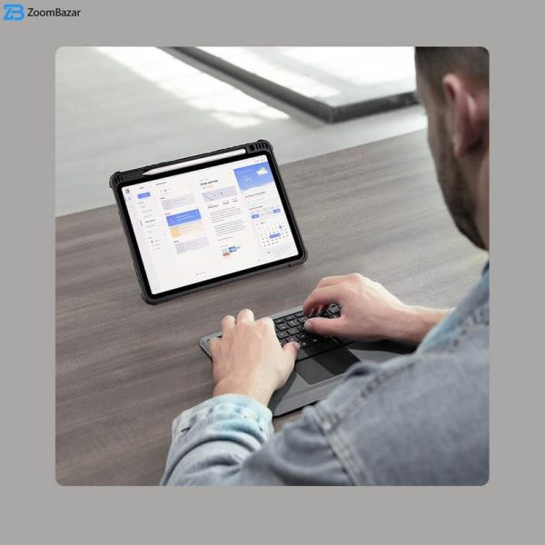 کیف کلاسوری کیبورد دار نیلکین مدل Bumper Combo Keyboard مناسب برای تبلت اپل iPad Air 11 2024 / Air 10.9 2022 / Air 4 / Air 5 / Air 6 / Air 2020 / Ipad Pro 11 2020 / 2021 / 2022