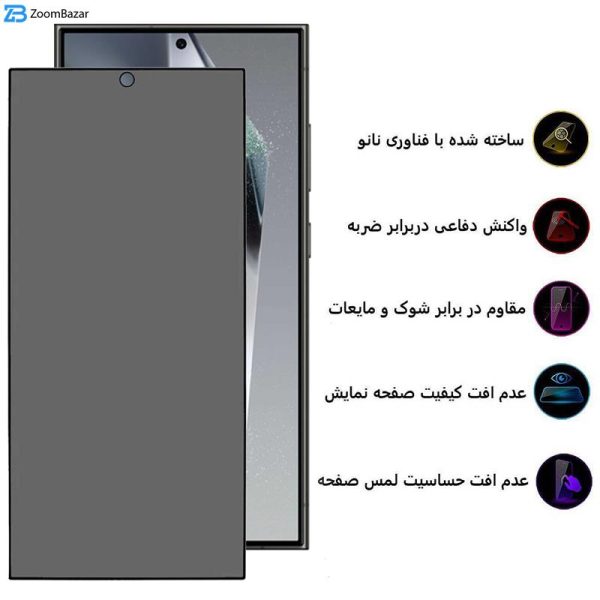 محافظ صفحه نمایش حریم شخصی بوف مدل Privacy-G مناسب برای گوشی موبایل سامسونگ Galaxy S24 Ultra