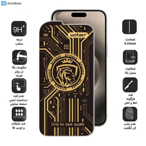 محافظ صفحه نمایش حریم شخصی اپیکوی مدل Wotaer Privacy مناسب برای گوشی موبایل اپل iPhone 15 Pro Max