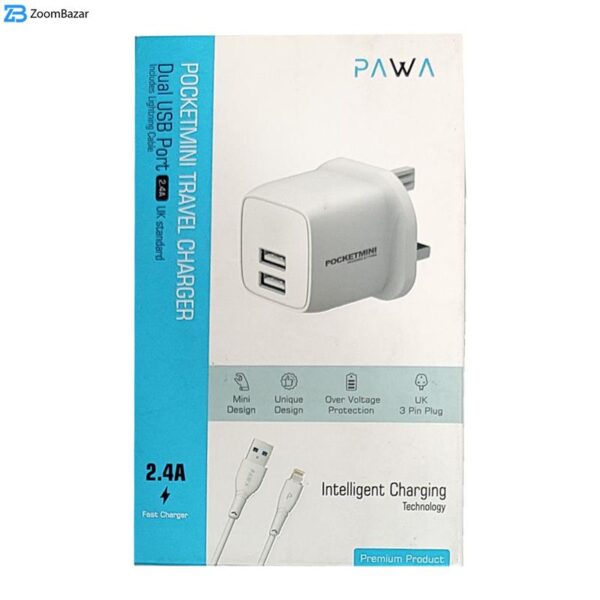 شارژر دیواری 12 وات پاوا مدل Pocket Mini Travel Charger به همراه کابل USB به لایتنینگ