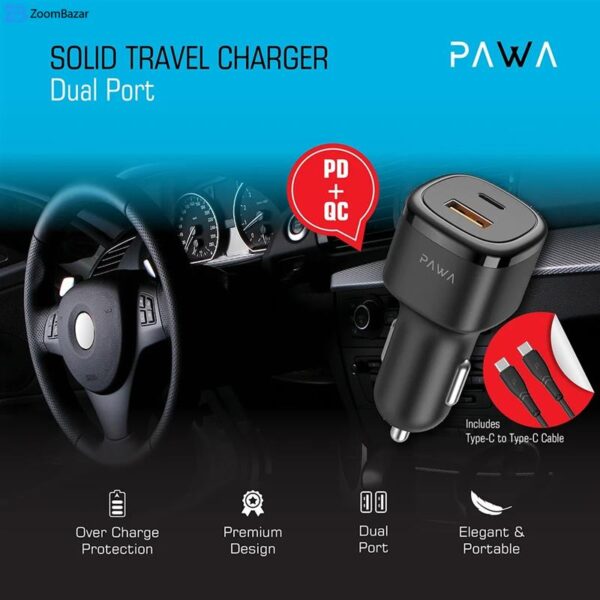 شارژر فندکی 48 وات پاوا مدل Solid CarCharger به همراه کابل USB-C