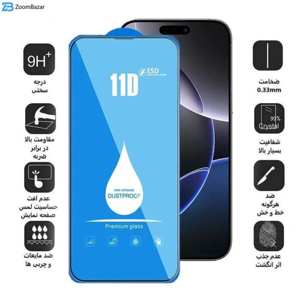 محافظ صفحه نمایش 11D اپیکوی مدل Blue ESD مناسب برای گوشی موبایل اپل iPhone 16 Pro Max