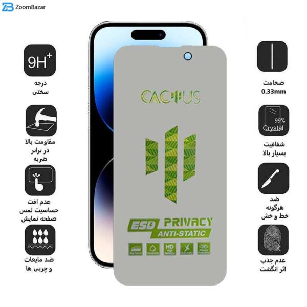 محافظ صفحه نمایش حریم شخصی اپیکوی مدل Cactus-ESD-Privacy مناسب برای گوشی موبایل اپل iPhone 14 Pro