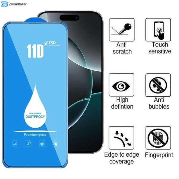 محافظ صفحه نمایش 11D اپیکوی مدل Blue ESD مناسب برای گوشی موبایل اپل iPhone 16 Pro