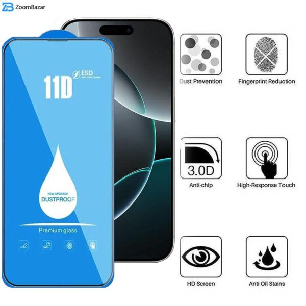 محافظ صفحه نمایش 11D اپیکوی مدل Blue ESD مناسب برای گوشی موبایل اپل iPhone 16 Pro