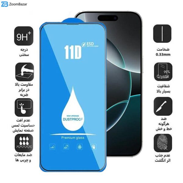 محافظ صفحه نمایش 11D اپیکوی مدل Blue ESD مناسب برای گوشی موبایل اپل iPhone 16 Pro