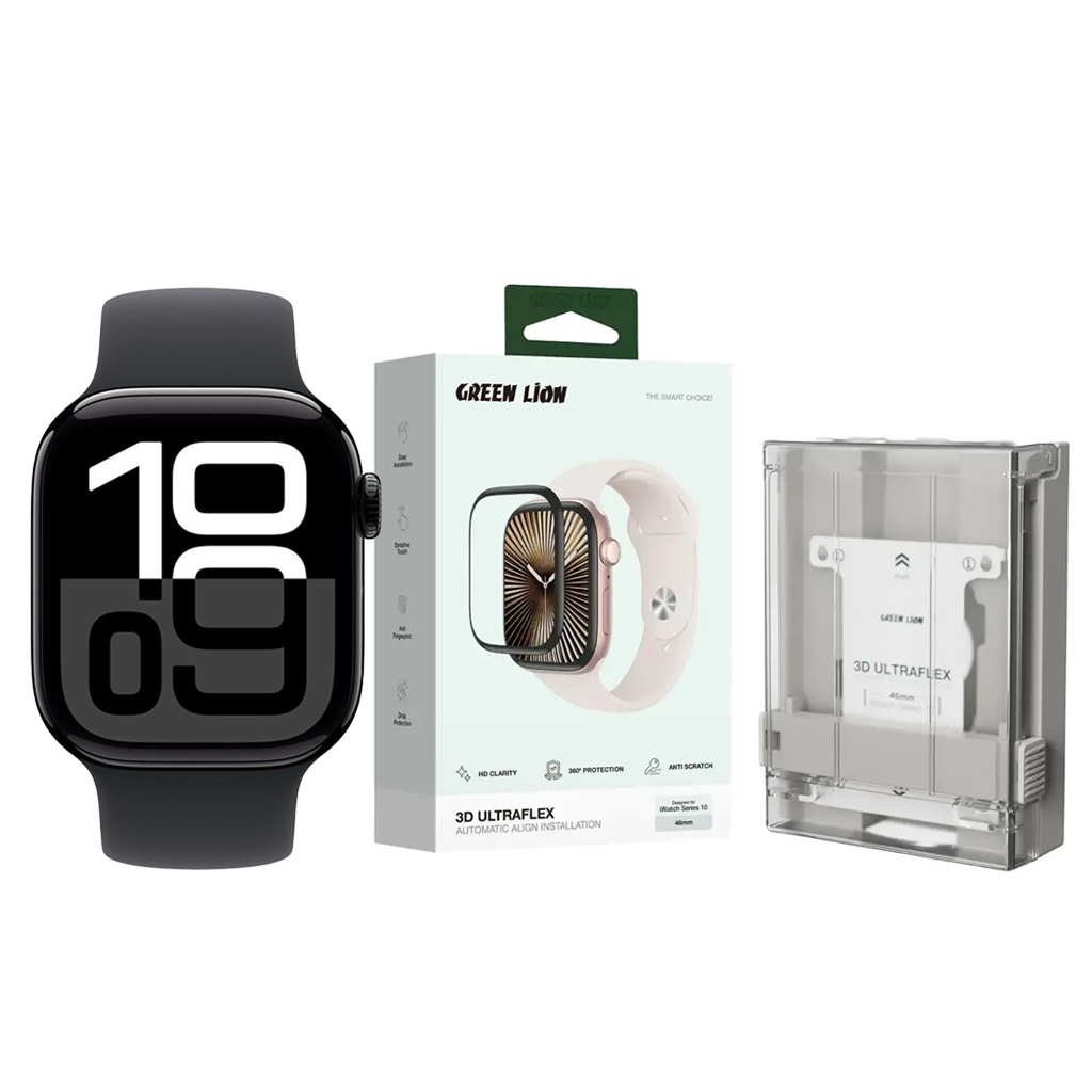 محافظ صفحه نمایش گرین لاین مدل 3D UltraFlex مناسب برای اپل واچ سری 10 سایز 42 میلی متری